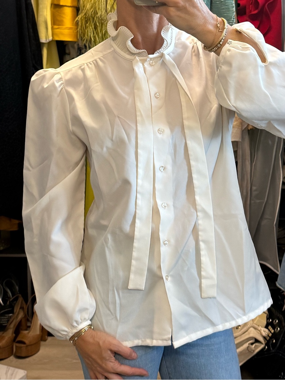 Vintage Sears White Ruffle Tie-Neck Blouse